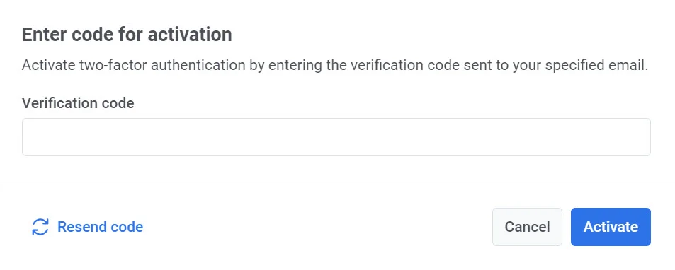 टू-फैक्टर ऑथेंटिकेशन सक्षम करने के लिए ईमेल सत्यापन कोड दर्ज करें
