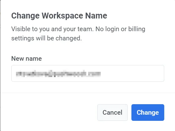 वर्कस्पेस का नाम बदलने वाला पॉप-अप