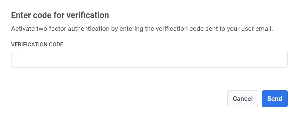 2단계 인증을 활성화하기 위해 이메일 인증 코드 입력