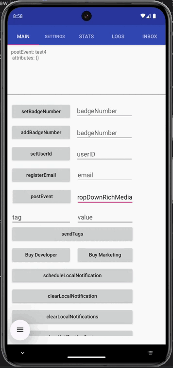 Android modal appearing with drop-down animation and swipe up to dismiss