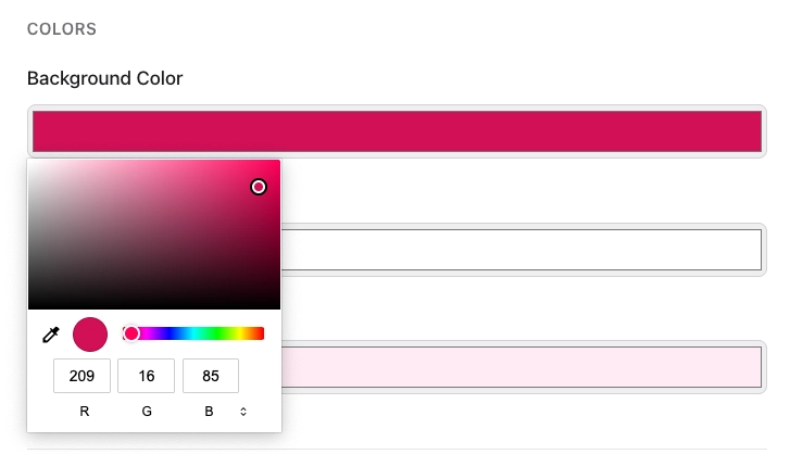 Colors section with Background Color, Foreground Color, and Label Color fields
