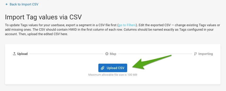 Upload CSV file browser interface