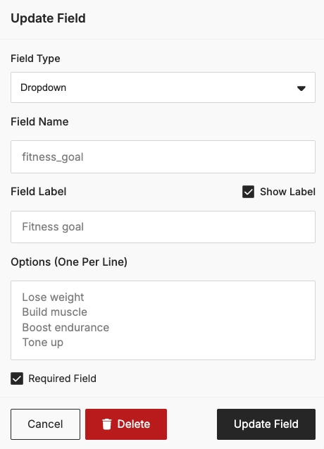 Cloud Page form settings showing a required toggle enabled for one of the form fields in the editor