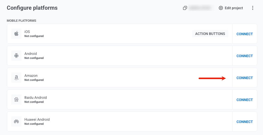Configure Platforms section with Connect button next to Amazon