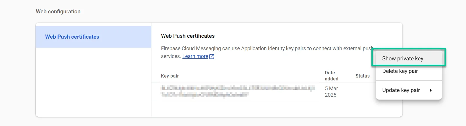 Скопировать закрытый ключ