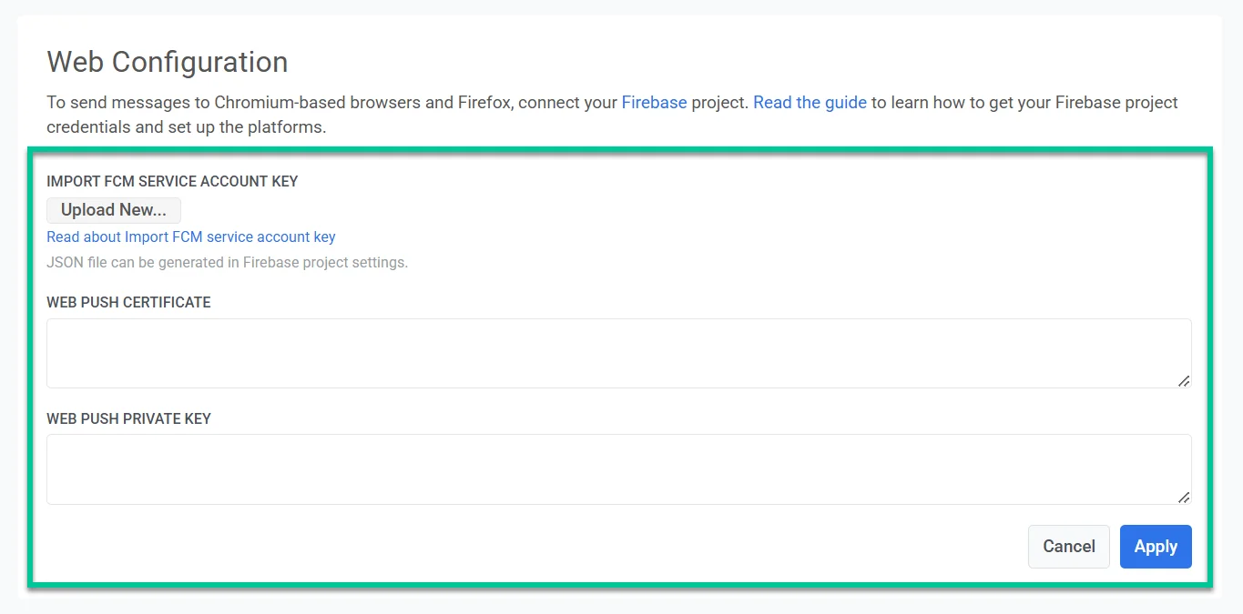 введите учетные данные вашего проекта Firebase