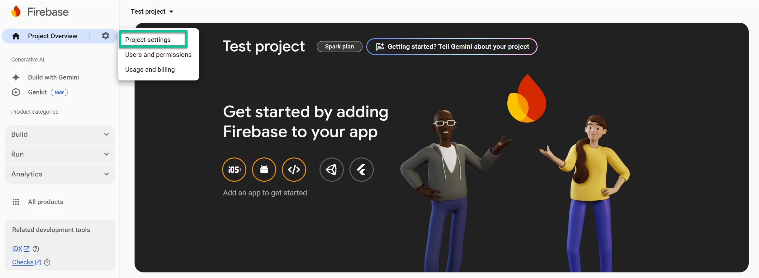 Перейдите в настройки проекта