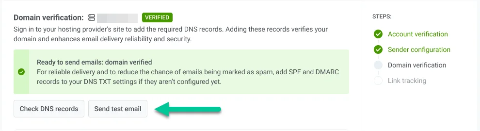 ईमेल चैनल कॉन्फ़िगरेशन इंटरफ़ेस जो परीक्षण ईमेल भेजें बटन दिखा रहा है।