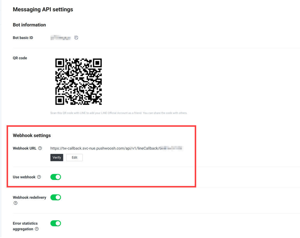 Set the Webhook URL in LINE
