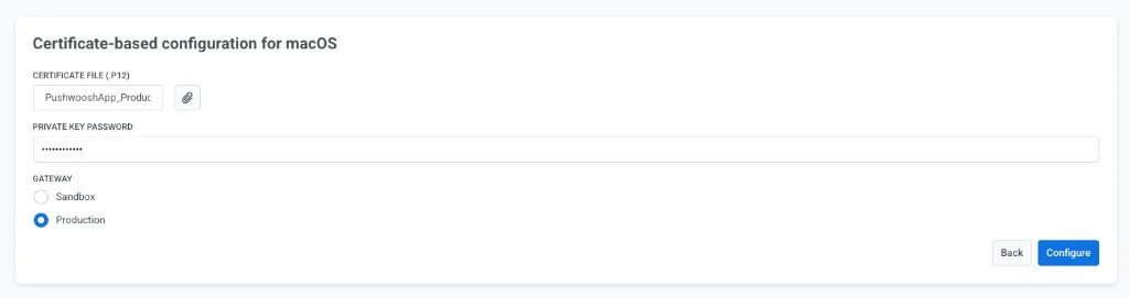 Certificate-based configuration for macOS with p12 upload password Gateway and Configure