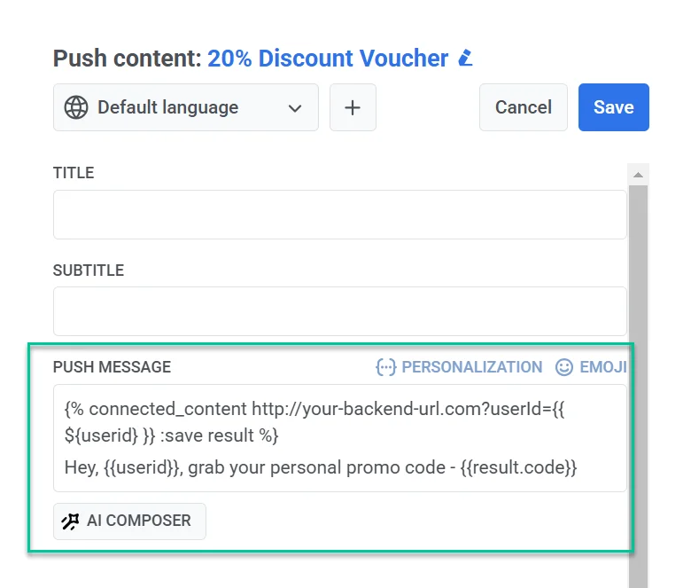 पुनः प्राप्त डेटा के साथ संदेश टेक्स्ट जोड़ें