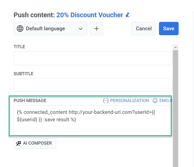 कनेक्टेड कंटेंट सिंटैक्स डालें