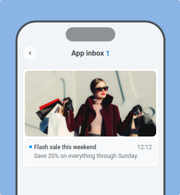 Captioned App Inbox layout preview with large image, title, and message underneath