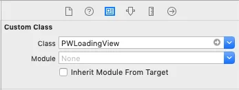 Xcode interface showing LoadingView class inheriting from PWLoadingView in the class hierarchy