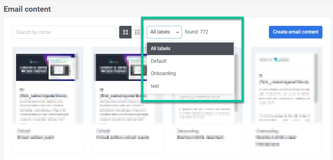 লেবেল ড্রপডাউন মেনু দ্বারা ইমেল কন্টেন্ট ফিল্টারিং