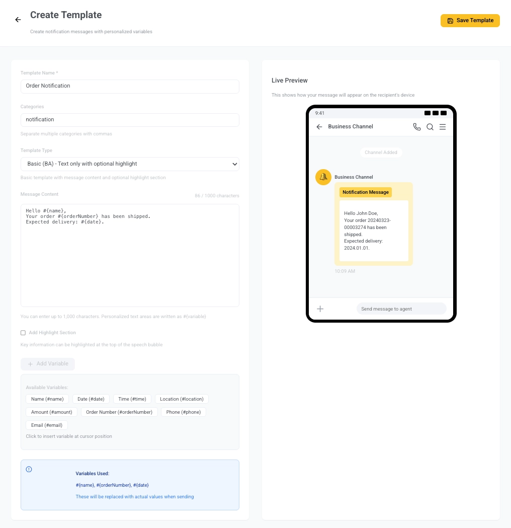 Add variable interface in Kakao template editor