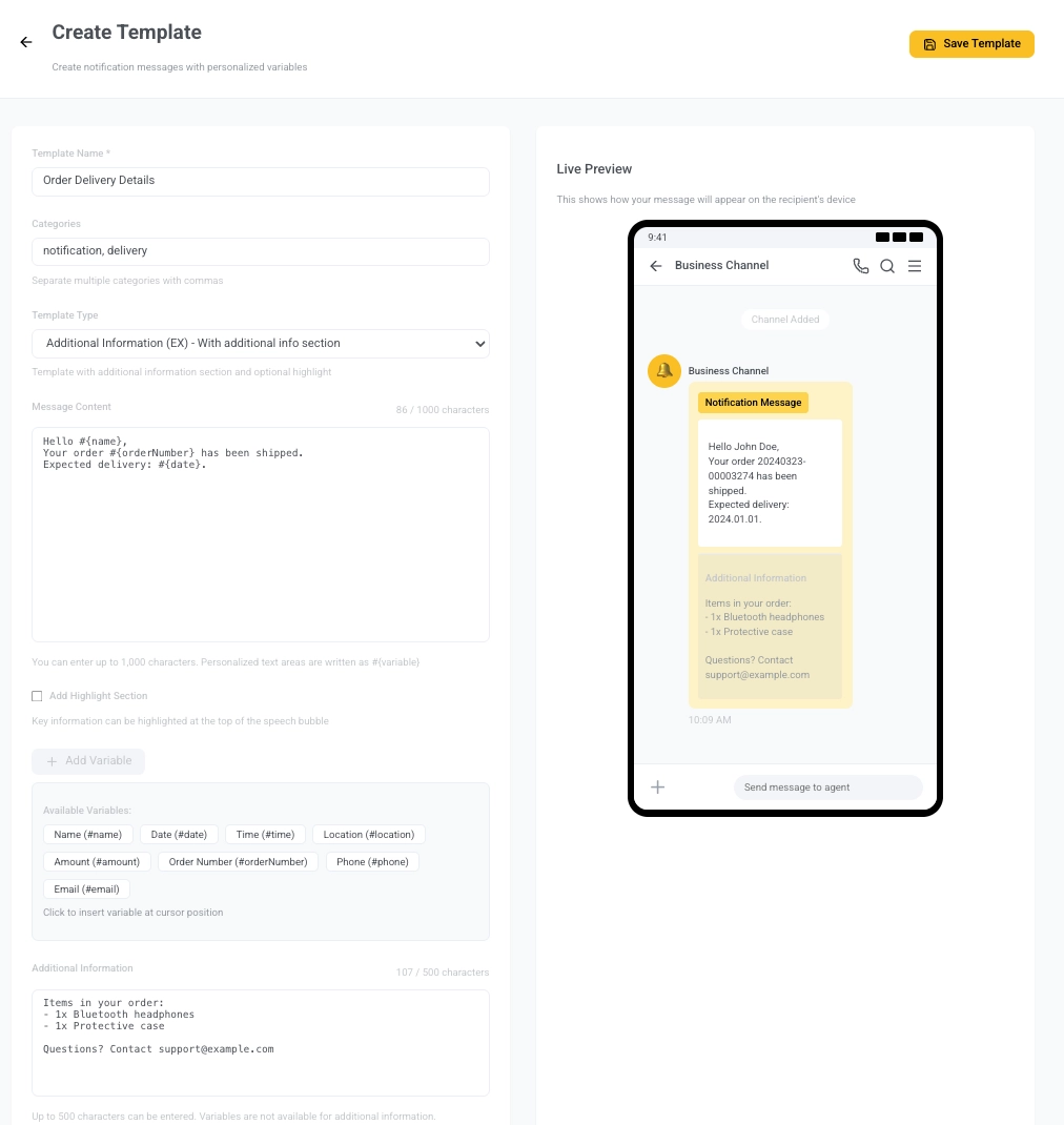 Additional Information template preview