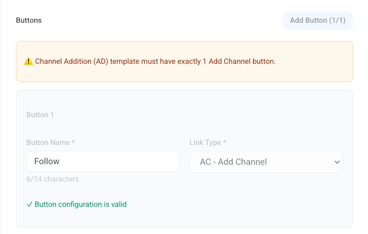 Add Channel button configuration