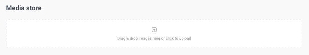 Media store upload area with an image file being dragged onto the dropzone during upload