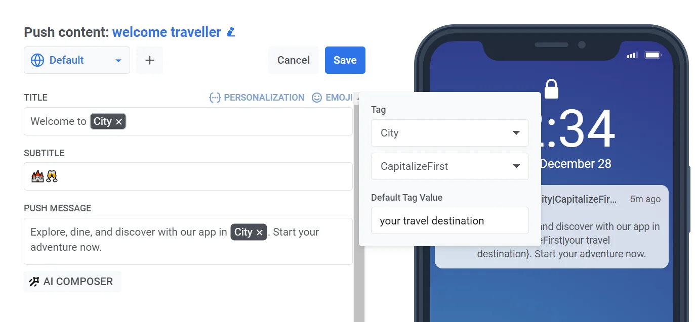 واجهة التخصيص تظهر اختيار العلامة ومعدلات التنسيق