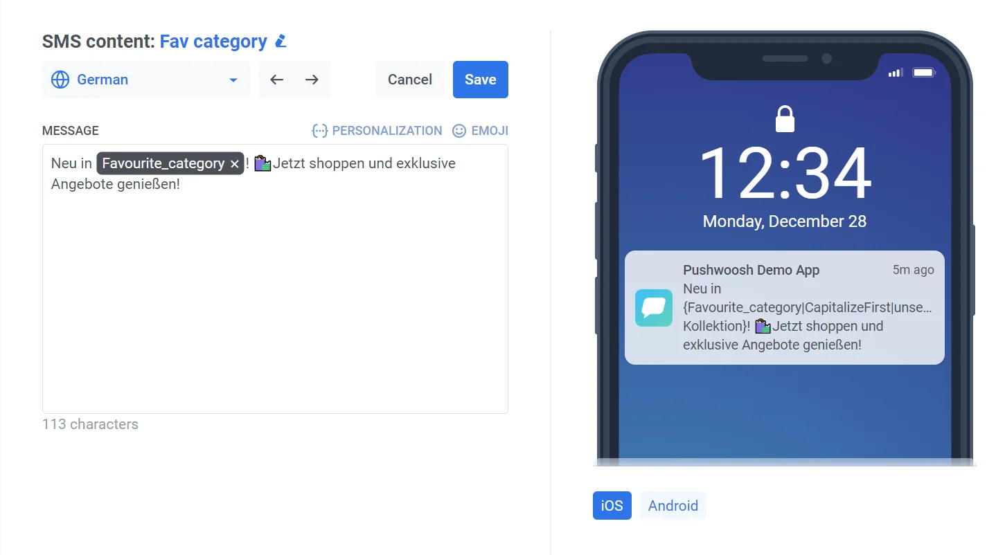 다국어 SMS 콘텐츠 생성 인터페이스
