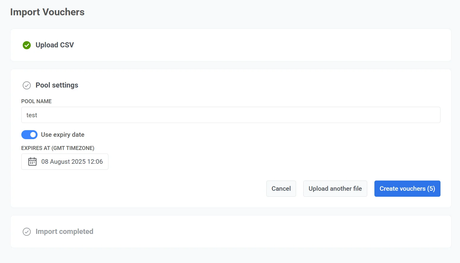 优惠券池配置表单,显示促销代码的名称字段和到期日期设置