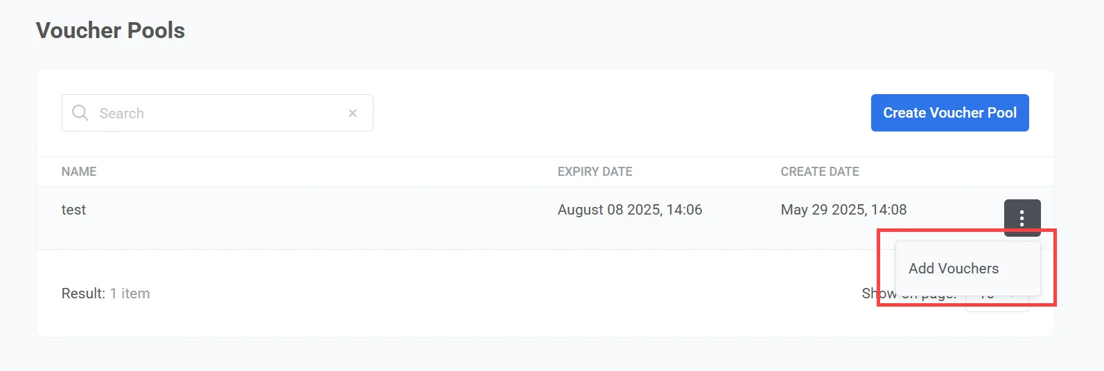 向现有池中添加优惠券菜单,显示用于优惠券管理的三个点选项
