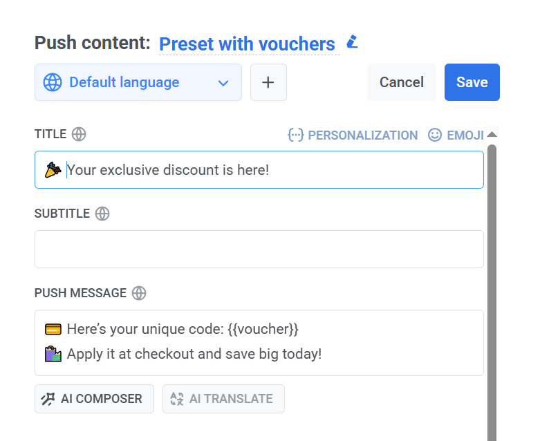 Create a push preset
