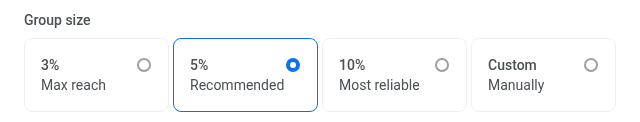 Group size field in the New control group dialog
