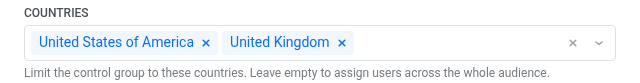 Countries field in the New control group dialog
