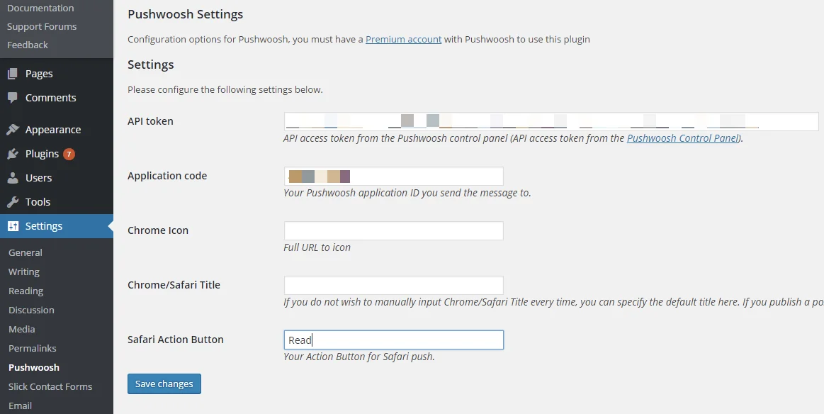 Configurações do Safari no Pushwoosh