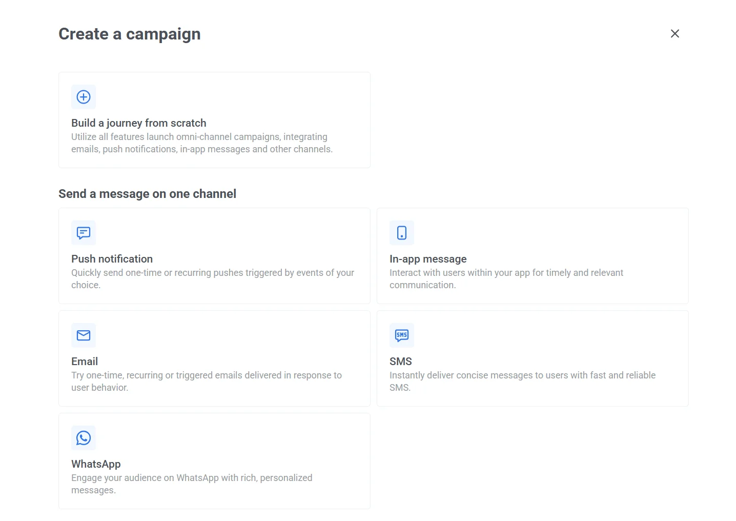 Galería de plantillas para crear customer journeys en Pushwoosh