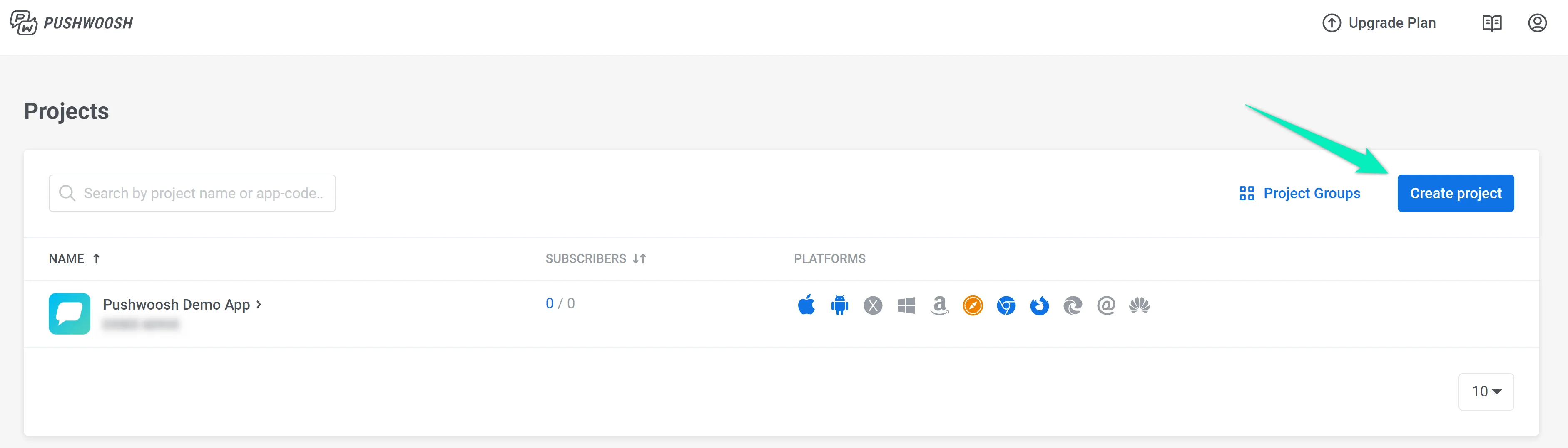 Pushwoosh 账户中的项目创建屏幕