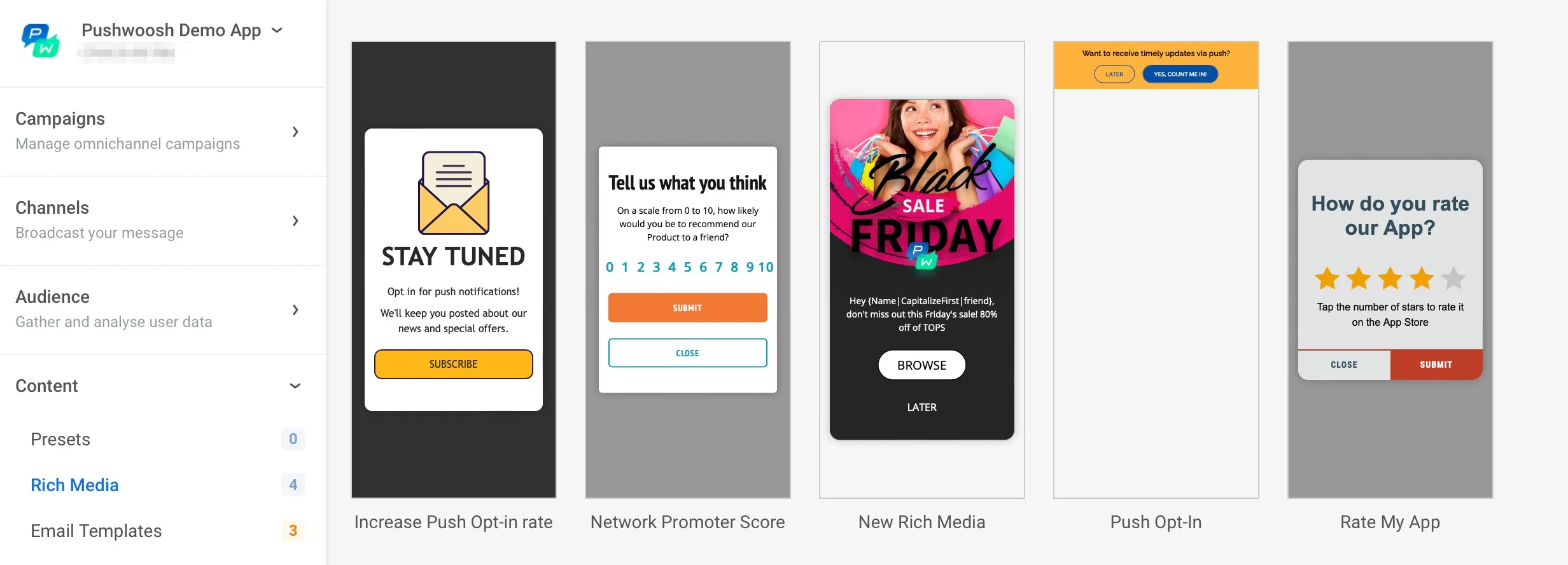 Pushwoosh 中的富媒体模板库