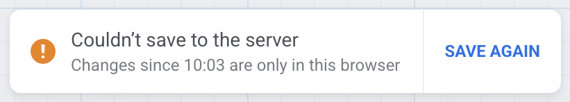 Save status banner showing a failed save with a Save again button
