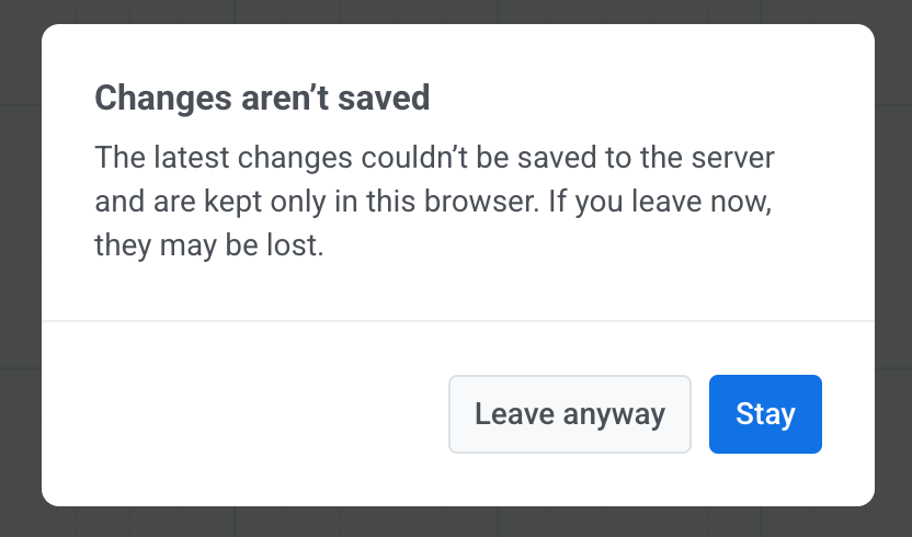 Leave-page confirmation shown when the latest change couldn't be saved