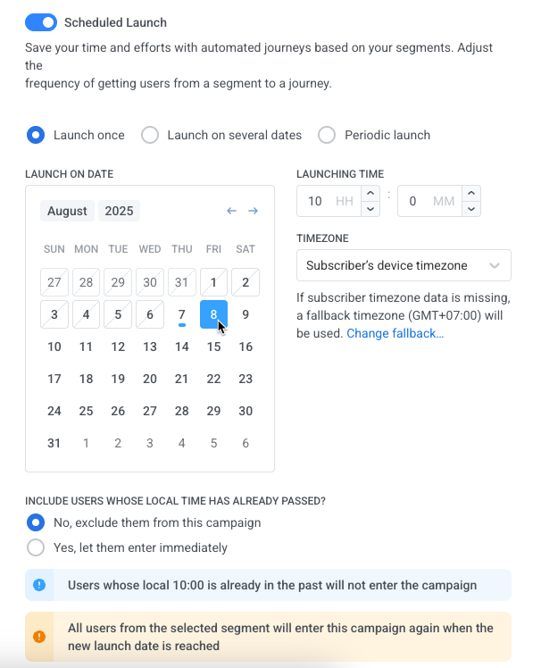 Editing if scheduled launch is enabled