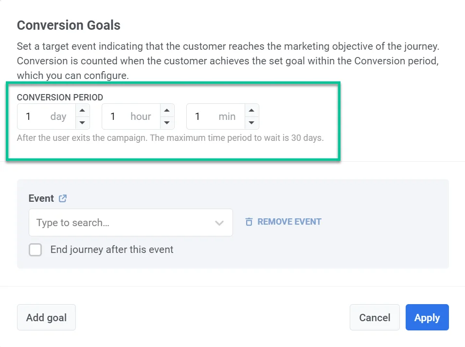 Journey 设置中的转化期设置