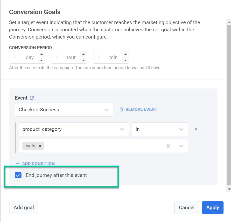 画布上显示的转化目标示例