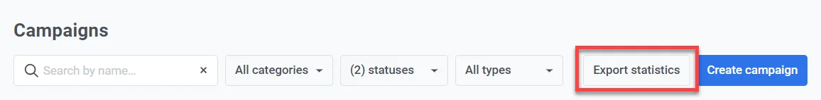 营销活动列表中的“导出统计数据”按钮,用于导出旅程表现数据