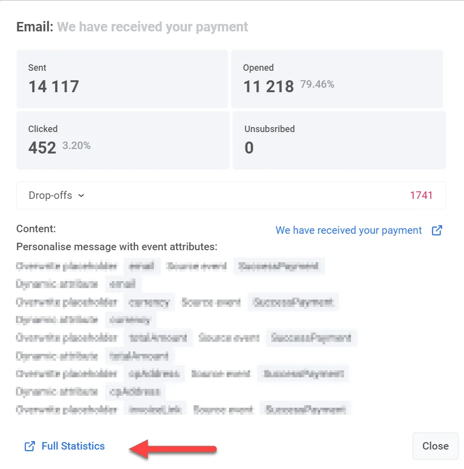 消息统计窗口底部的“完整统计数据”按钮