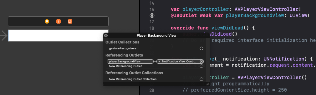 Link the playerBackgroundView IBOutlet with UIView