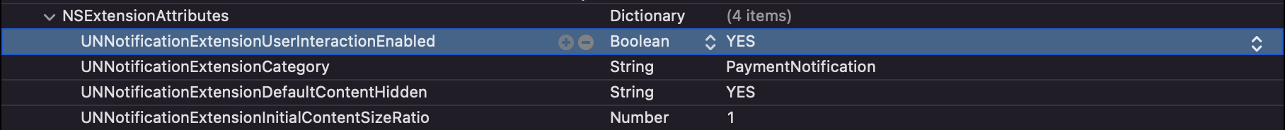 Enabling user interactions in the notification extension’s <code>info.plist</code> file