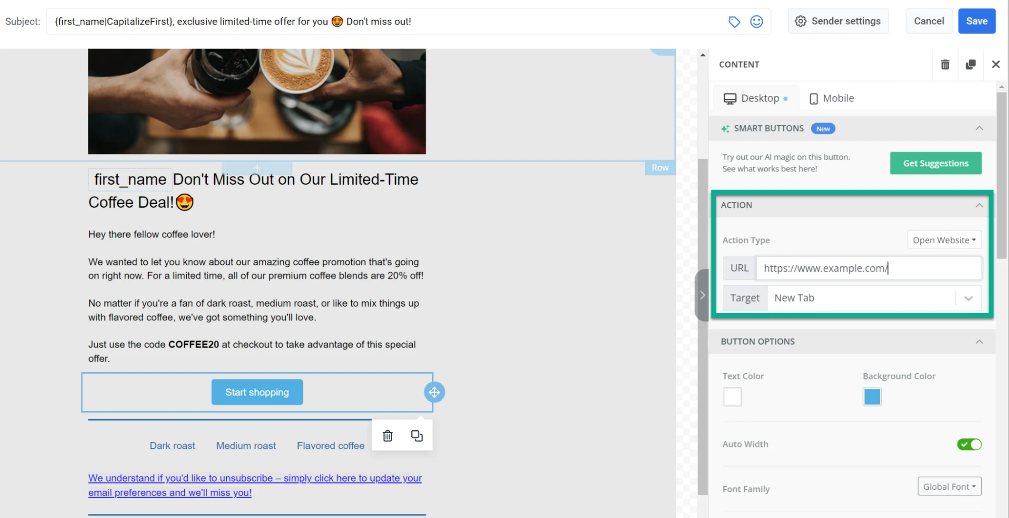 버튼 작업 및 URL 설정