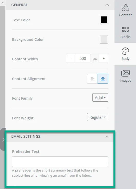 이메일 프리헤더 텍스트 설정