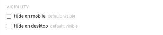 Visibility settings with Hide on mobile and Hide on desktop checkboxes for a selected block