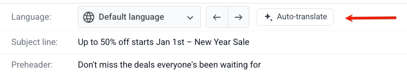 Language bar with a Default language selector and an Auto-translate button