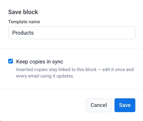 Save block dialog with Keep copies in sync turned on