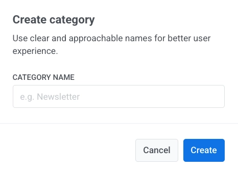 Add category modal with category name field and Apply button