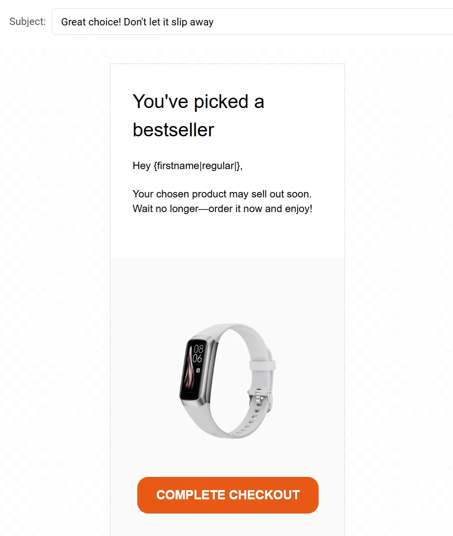 废弃购物车邮件模板,显示包含购物车商品的个性化提醒